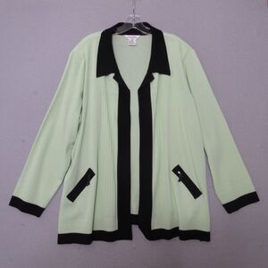 Exclusively Misook Sweater Cardigan Women Plus 3X Green Black Open Front Career